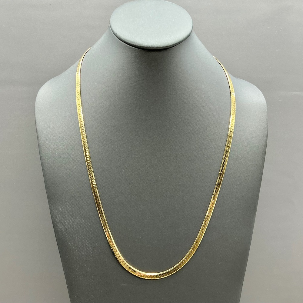 Herringbone Flat Snake Chain Necklace Women Gold Tone Polished Classic Jewelry